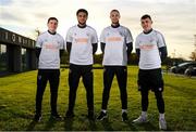 8 November 2021; Republic of Ireland players, from left, Josh Cullen, Andrew Omobamidele, Will Keane and Jason Knight at the announcement of Jigsaw as the official Charity Partner of the Football Association of Ireland after FAI staff chose Ireland’s leading youth mental health charity as their preferred choice to work with for the next two years. The innovative partnership will see the FAI and Jigsaw work together under a new ‘Standing Together For Youth Mental Health’ banner for the next two years initially. As part of this collaboration the FAI and Jigsaw will produce a series of mental health support programmes aimed specifically at staff, young players and coaches across all FAI affiliates. Photo by Stephen McCarthy/Sportsfile
