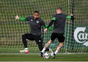 8 November 2021; Goalkeeper Gavin Bazunu, left, and James McClean during a Republic of Ireland training session at the FAI National Training Centre in Abbotstown, Dublin. Photo by Stephen McCarthy/Sportsfile