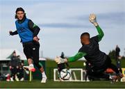 8 November 2021; Jeff Hendrick and goalkeeper Gavin Bazunu during a Republic of Ireland training session at the FAI National Training Centre in Abbotstown, Dublin. Photo by Stephen McCarthy/Sportsfile