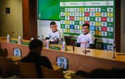 8 November 2021; Josh Cullen, right, and Jason Knight during a Republic of Ireland press conference at FAI Headquarters in Abbotstown, Dublin. Photo by Stephen McCarthy/Sportsfile