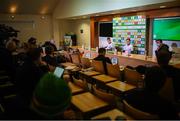 8 November 2021; Josh Cullen, right, and Jason Knight during a Republic of Ireland press conference at FAI Headquarters in Abbotstown, Dublin. Photo by Stephen McCarthy/Sportsfile