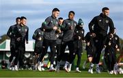 8 November 2021; John Egan and Chiedozie Ogbene, right, during a Republic of Ireland training session at the FAI National Training Centre in Abbotstown, Dublin. Photo by Stephen McCarthy/Sportsfile