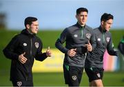 8 November 2021; Callum O’Dowda with Josh Cullen, left, and Jamie McGrath, right, during a Republic of Ireland training session at the FAI National Training Centre in Abbotstown, Dublin. Photo by Stephen McCarthy/Sportsfile
