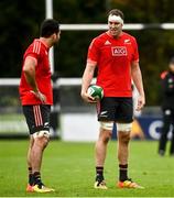9 November 2021; Brodie Retallick, right, and Luke Jacobson during New Zealand All Blacks rugby squad training at UCD Bowl in Dublin. Photo by David Fitzgerald/Sportsfile