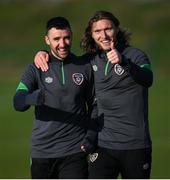 9 November 2021; Enda Stevens and Jeff Hendrick during a Republic of Ireland training session at the FAI National Training Centre in Abbotstown, Dublin. Photo by Stephen McCarthy/Sportsfile