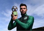 9 November 2021; Danny Mandroiu of Shamrock Rovers with his SSE Airtricity / SWI Player of the Month award for October 2021 at Tallaght Stadium in Dublin. Photo by Piaras Ó Mídheach/Sportsfile