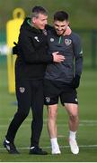 9 November 2021; Manager Stephen Kenny and Ryan Manning during a Republic of Ireland training session at the FAI National Training Centre in Abbotstown, Dublin. Photo by Stephen McCarthy/Sportsfile