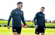 9 November 2021; Jayson Molumby and James McClean, right, during a Republic of Ireland training session at the FAI National Training Centre in Abbotstown, Dublin. Photo by Stephen McCarthy/Sportsfile