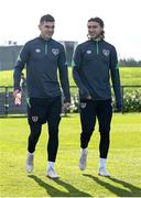 9 November 2021; John Egan, left, and Jeff Hendrick during a Republic of Ireland training session at the FAI National Training Centre in Abbotstown, Dublin. Photo by Stephen McCarthy/Sportsfile