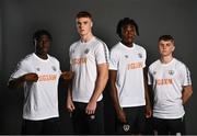 10 November 2021; Republic of Ireland U21 footballers, from left, Festy Ebosele, Jake O'Brien, Joshua Ogunfaolu-Kayode and Gavin Kilkenny at the announcement of Jigsaw as the official Charity Partner of the Football Association of Ireland after FAI staff chose Ireland’s leading youth mental health charity as their preferred choice to work with for the next two years. The innovative partnership will see the FAI and Jigsaw work together under a new ‘Standing Together For Youth Mental Health’ banner for the next two years initially. As part of this collaboration the FAI and Jigsaw will produce a series of mental health support programmes aimed specifically at staff, young players and coaches across all FAI affiliates. Photo by David Fitzgerald/Sportsfile
