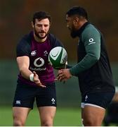 10 November 2021; Robbie Henshaw, left, and Bundee Aki during Ireland rugby squad training at Carton House in Maynooth, Kildare. Photo by Brendan Moran/Sportsfile