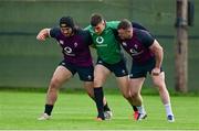 10 November 2021; Ireland players, from left, Tom O’Toole, Dan Sheehan and Dave Kilcoyne during rugby squad training at Carton House in Maynooth, Kildare. Photo by Brendan Moran/Sportsfile