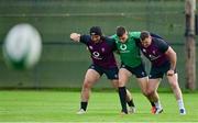 10 November 2021; Ireland players, from left, Tom O’Toole, Dan Sheehan and Dave Kilcoyne during rugby squad training at Carton House in Maynooth, Kildare. Photo by Brendan Moran/Sportsfile