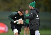 10 November 2021; Tadhg Beirne with assistant coach Mike Catt during Ireland rugby squad training at Carton House in Maynooth, Kildare. Photo by Piaras Ó Mídheach/Sportsfile