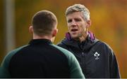 10 November 2021; Defence coach Simon Easterby, right, in conversation with Andrew Conway during Ireland rugby squad training at Carton House in Maynooth, Kildare. Photo by Brendan Moran/Sportsfile