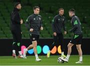 10 November 2021; Seamus Coleman, second from left, during a Republic of Ireland training session at the Aviva Stadium in Dublin. Photo by Stephen McCarthy/Sportsfile