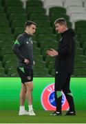 10 November 2021; Manager Stephen Kenny, right, and Seamus Coleman during a Republic of Ireland training session at the Aviva Stadium in Dublin. Photo by Stephen McCarthy/Sportsfile