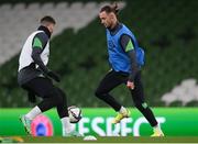 10 November 2021; Will Keane, right, during a Republic of Ireland training session at the Aviva Stadium in Dublin. Photo by Stephen McCarthy/Sportsfile