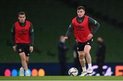 10 November 2021; Josh Cullen, right, and Seamus Coleman during a Republic of Ireland training session at the Aviva Stadium in Dublin. Photo by Stephen McCarthy/Sportsfile