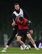 10 November 2021; Troy Parrott, front, and Shane Duffy during a Republic of Ireland training session at the Aviva Stadium in Dublin. Photo by Stephen McCarthy/Sportsfile