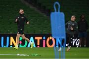 10 November 2021; Conor Hourihane, left, and Jason Knight during a Republic of Ireland training session at the Aviva Stadium in Dublin. Photo by Stephen McCarthy/Sportsfile