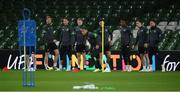 10 November 2021; Republic of Ireland players, from left, Nathan Collins, Jeff Hendrick, James McClean, Adam Idah, Callum O’Dowda, Chiedozie Ogbene, Seamus Coleman and Ryan Manning during a Republic of Ireland training session at the Aviva Stadium in Dublin. Photo by Stephen McCarthy/Sportsfile