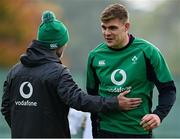 10 November 2021; Garry Ringrose, right, with mental skills coach Gary Keegan during Ireland rugby squad training at Carton House in Maynooth, Kildare. Photo by Brendan Moran/Sportsfile