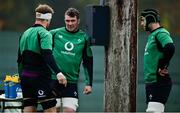 10 November 2021; Ireland players, from left, Josh van der Flier, Peter O’Mahony and Caelan Doris during rugby squad training at Carton House in Maynooth, Kildare. Photo by Brendan Moran/Sportsfile