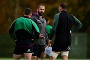 10 November 2021; Head coach Andy Farrell speaks to Cian Healy, left, and Tadhg Beirne during Ireland rugby squad training at Carton House in Maynooth, Kildare. Photo by Brendan Moran/Sportsfile
