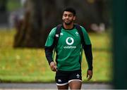 10 November 2021; Robert Baloucoune arrives for Ireland rugby squad training at Carton House in Maynooth, Kildare. Photo by Piaras Ó Mídheach/Sportsfile