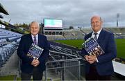 11 November 2021; All-Star Gazing, a book which marks the 50th anniversary of the All-Stars in 2021, has been launched on Croke Park by Michael Lyster with Uachtarán Chumann Lúthchleas Gael Larry McCarthy in attendance. The book, which has been written by the daughters of one of the scheme’s founding journalists Mick Dunne, Moira and Eileen Dunne, features among the following; The history of Irelands’ longest running sports awards scheme, contributions from over 100 leading hurlers and footballers, a full listing of every All-Star team since 1971 and for the first time ever, a record of every player nominated over 50 years. Pictured at the launch are, from left, the first every Allstar Damien Martin of Offaly and 6 time in a row Allstar winner Jack O'Shea of Kerry.  Photo by Brendan Moran/Sportsfile