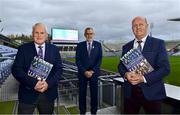 11 November 2021; All-Star Gazing, a book which marks the 50th anniversary of the All-Stars in 2021, has been launched on Croke Park by Michael Lyster with Uachtarán Chumann Lúthchleas Gael Larry McCarthy in attendance. The book, which has been written by the daughters of one of the scheme’s founding journalists Mick Dunne, Moira and Eileen Dunne, features among the following; The history of Irelands’ longest running sports awards scheme, contributions from over 100 leading hurlers and footballers, a full listing of every All-Star team since 1971 and for the first time ever, a record of every player nominated over 50 years. Pictured at the launch are, from left, the first every Allstar Damien Martin of Offaly, Uachtarán Chumann Lúthchleas Gael Larry McCarthy 6 time in a row Allstar winner Jack O'Shea of Kerry. Photo by Brendan Moran/Sportsfile