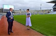 11 November 2021; All-Star Gazing, a book which marks the 50th anniversary of the All-Stars in 2021, has been launched on Croke Park by Michael Lyster with Uachtarán Chumann Lúthchleas Gael Larry McCarthy in attendance. The book, which has been written by the daughters of one of the scheme’s founding journalists Mick Dunne, Moira and Eileen Dunne, features among the following; The history of Irelands’ longest running sports awards scheme, contributions from over 100 leading hurlers and footballers, a full listing of every All-Star team since 1971 and for the first time ever, a record of every player nominated over 50 years. Pictured at the launch is 6 time in a row Allstar winner Jack O'Shea of Kerry and Moira Dunne. Photo by Brendan Moran/Sportsfile