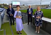 11 November 2021; All-Star Gazing, a book which marks the 50th anniversary of the All-Stars in 2021, has been launched on Croke Park by Michael Lyster with Uachtarán Chumann Lúthchleas Gael Larry McCarthy in attendance. The book, which has been written by the daughters of one of the scheme’s founding journalists Mick Dunne, Moira and Eileen Dunne, features among the following; The history of Irelands’ longest running sports awards scheme, contributions from over 100 leading hurlers and footballers, a full listing of every All-Star team since 1971 and for the first time ever, a record of every player nominated over 50 years. Pictured at the launch are, from left, the first every Allstar Damien Martin of Offaly, Moira Dunne, 6 time in a row Allstar winner Jack O'Shea of Kerry and Eileen Dunne. Photo by Brendan Moran/Sportsfile