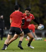 11 November 2021; Anton Lienert-Brown, right, and Quinn Tupaea during a New Zealand All Blacks rugby squad training at UCD Bowl in Dublin. Photo by Sam Barnes/Sportsfile