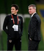 11 November 2021; Republic of Ireland manager Stephen Kenny, right, with coach Keith Andrews before the FIFA World Cup 2022 qualifying group A match between Republic of Ireland and Portugal at the Aviva Stadium in Dublin. Photo by Stephen McCarthy/Sportsfile