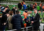 11 November 2021; Republic of Ireland manager Stephen Kenny meets supporters before the FIFA World Cup 2022 qualifying group A match between Republic of Ireland and Portugal at the Aviva Stadium in Dublin. Photo by Stephen McCarthy/Sportsfile