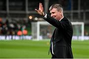 11 November 2021; Republic of Ireland manager Stephen Kenny waves to supporters before the FIFA World Cup 2022 qualifying group A match between Republic of Ireland and Portugal at the Aviva Stadium in Dublin. Photo by Stephen McCarthy/Sportsfile