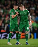 11 November 2021; John Egan, left, and James McClean of Republic of Ireland during the FIFA World Cup 2022 qualifying group A match between Republic of Ireland and Portugal at the Aviva Stadium in Dublin. Photo by Stephen McCarthy/Sportsfile