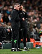11 November 2021; Republic of Ireland manager Stephen Kenny and coach Keith Andrews during the FIFA World Cup 2022 qualifying group A match between Republic of Ireland and Portugal at the Aviva Stadium in Dublin. Photo by Seb Daly/Sportsfile