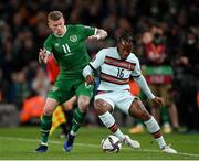 11 November 2021; Renato Sanches of Portugal in action against James McClean of Republic of Ireland during the FIFA World Cup 2022 qualifying group A match between Republic of Ireland and Portugal at the Aviva Stadium in Dublin. Photo by Stephen McCarthy/Sportsfile