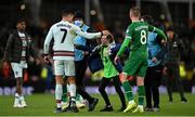 11 November 2021; Republic of Ireland supporter, Addison Whelan, is greeted by Cristiano Ronaldo of Portugal before getting his jersey after the final whistle of the FIFA World Cup 2022 qualifying group A match between Republic of Ireland and Portugal at the Aviva Stadium in Dublin. Photo by Seb Daly/Sportsfile
