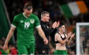 11 November 2021; Republic of Ireland manager Stephen Kenny applauds supporters after the FIFA World Cup 2022 qualifying group A match between Republic of Ireland and Portugal at the Aviva Stadium in Dublin. Photo by Stephen McCarthy/Sportsfile