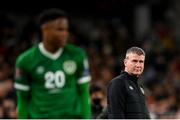 11 November 2021; Republic of Ireland manager Stephen Kenny and Chiedozie Ogbene during the FIFA World Cup 2022 qualifying group A match between Republic of Ireland and Portugal at the Aviva Stadium in Dublin. Photo by Stephen McCarthy/Sportsfile