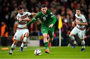 11 November 2021; Matt Doherty of Republic of Ireland in action against Bruno Fernandes of Portugal during the FIFA World Cup 2022 qualifying group A match between Republic of Ireland and Portugal at the Aviva Stadium in Dublin. Photo by Stephen McCarthy/Sportsfile