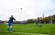 12 November 2021; James Tracy of Leinster throws a line-out before the A Interprovincial match between Ulster A and Leinster A at Banbridge RFC in Banbridge, Down. Photo by Harry Murphy/Sportsfile