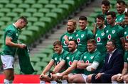 12 November 2021; Team captain Jonathan Sexton makes a presentation to outgoing IRFU chief executive Philip Browne before the Ireland captain's run at Aviva Stadium in Dublin. Photo by Brendan Moran/Sportsfile