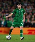 11 November 2021; John Egan of Republic of Ireland during the FIFA World Cup 2022 qualifying group A match between Republic of Ireland and Portugal at the Aviva Stadium in Dublin. Photo by Stephen McCarthy/Sportsfile