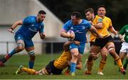 12 November 2021; Peter Dooley of Leinster is tackled by Reuben Crothers of Ulster during the A Interprovincial match between Ulster A and Leinster A at Banbridge RFC in Banbridge, Down. Photo by Harry Murphy/Sportsfile