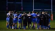 12 November 2021; Leinster players huddle after their side's victory in the A Interprovincial match between Ulster A and Leinster A at Banbridge RFC in Banbridge, Down. Photo by Harry Murphy/Sportsfile